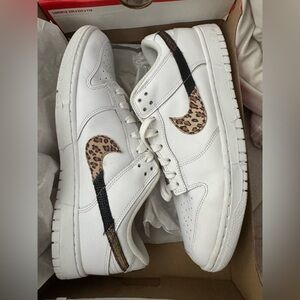 Nike Women's White and Leopard Print Dunks